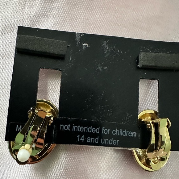 Clip on earrings—black/gold/rhinestones. NIP. Never worn. Great accessory. - Picture 2 of 2